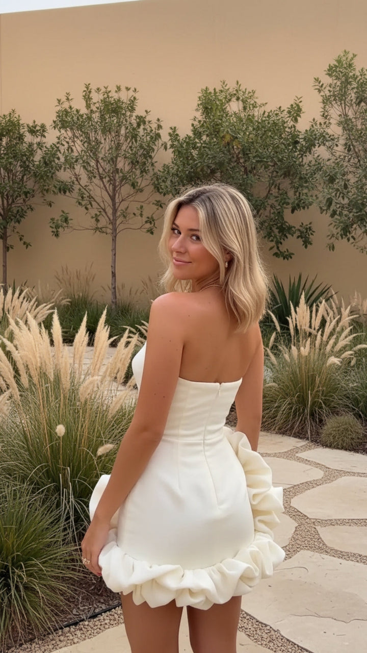 Women's Strapless Ruffle Mini Dress - Effortless Summer Party Style