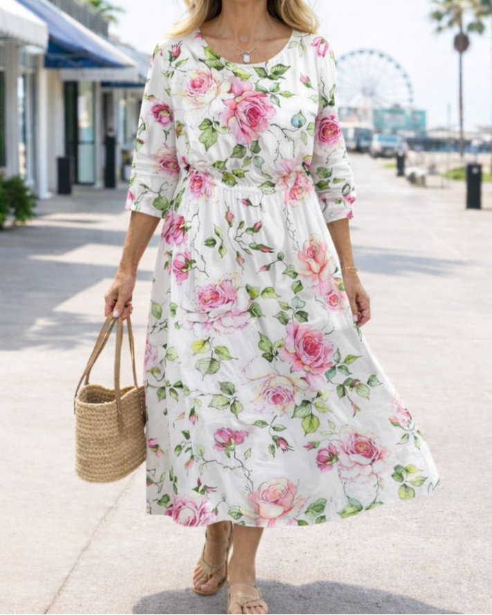 Women's Floral Relaxed Midi Dress - Everyday Elegance