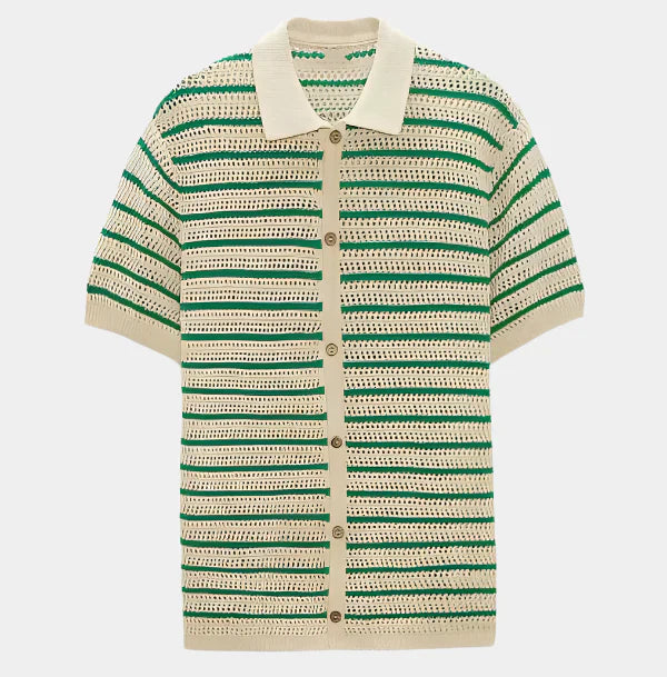 Men's Crochet Knit Shirt – Breathable Open-Knit Summer Style