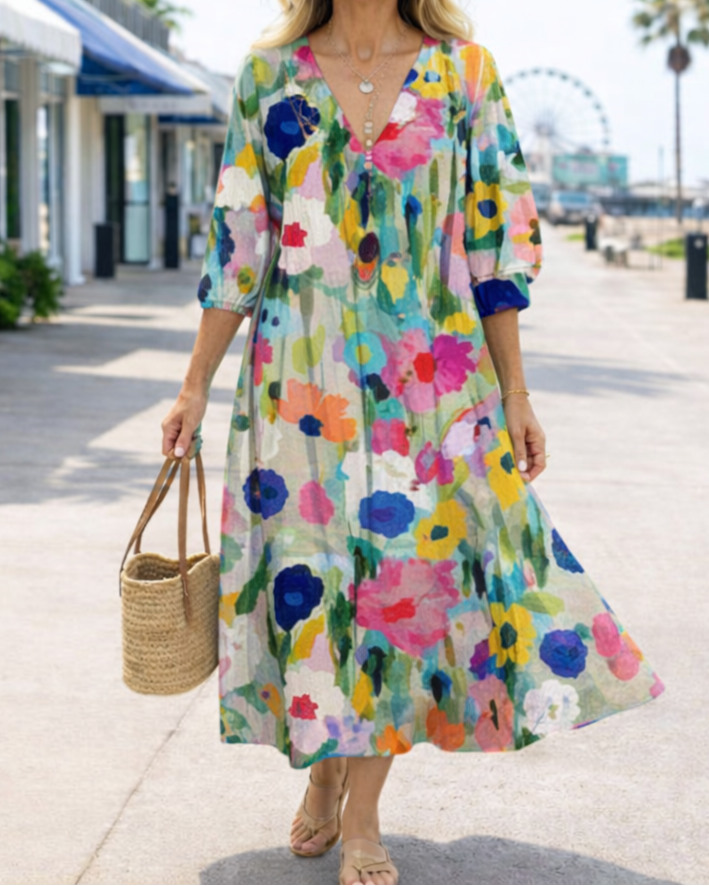 Women's Colorful Floral Relaxed Dress - Effortless Everyday Style
