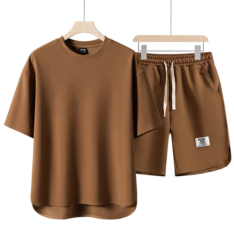 Men's Cotton-Blend Lounge Set – Drop-Shoulder Tee & Shorts Co-ord