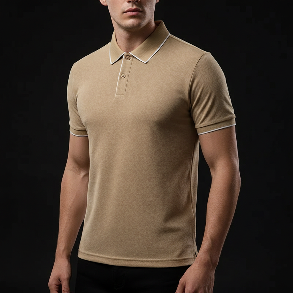 Men's Textured Knit Polo Shirt – Breathable Stretch Performance Polo