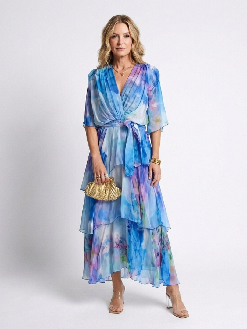 Women's Sheer V-Neck Tie Waist Maxi Dress - Warm Weather Style