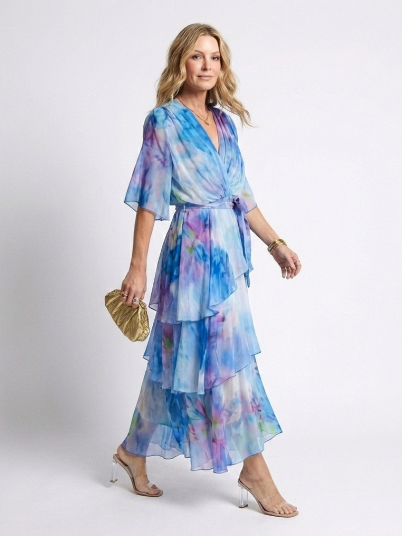 Women's Sheer V-Neck Tie Waist Maxi Dress - Warm Weather Style