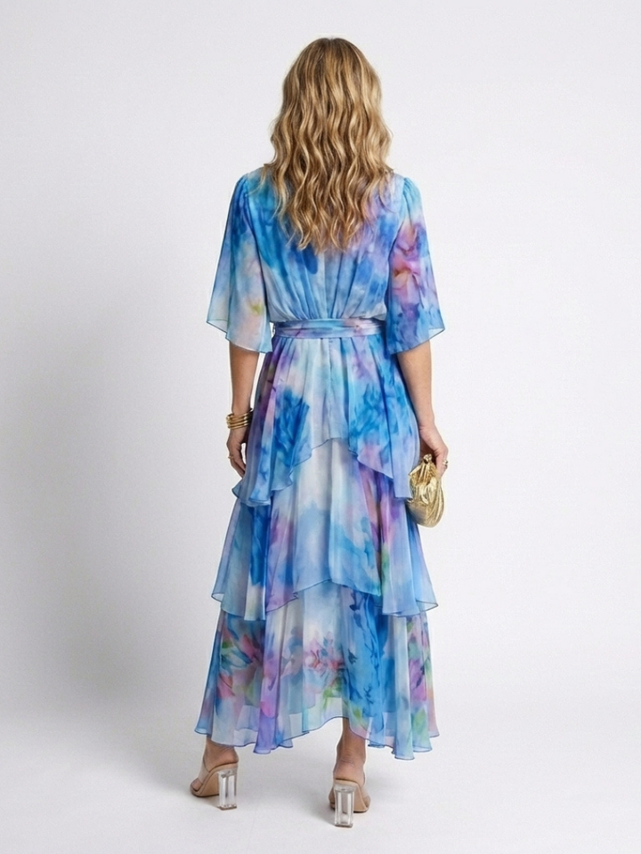 Women's Sheer V-Neck Tie Waist Maxi Dress - Warm Weather Style