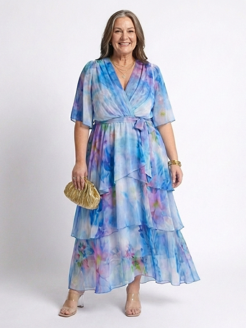 Women's Sheer V-Neck Tie Waist Maxi Dress - Warm Weather Style