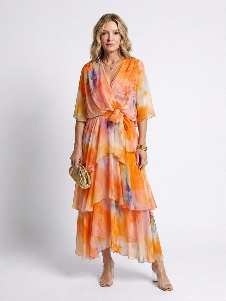 Women's Sheer V-Neck Tie Waist Maxi Dress - Warm Weather Style