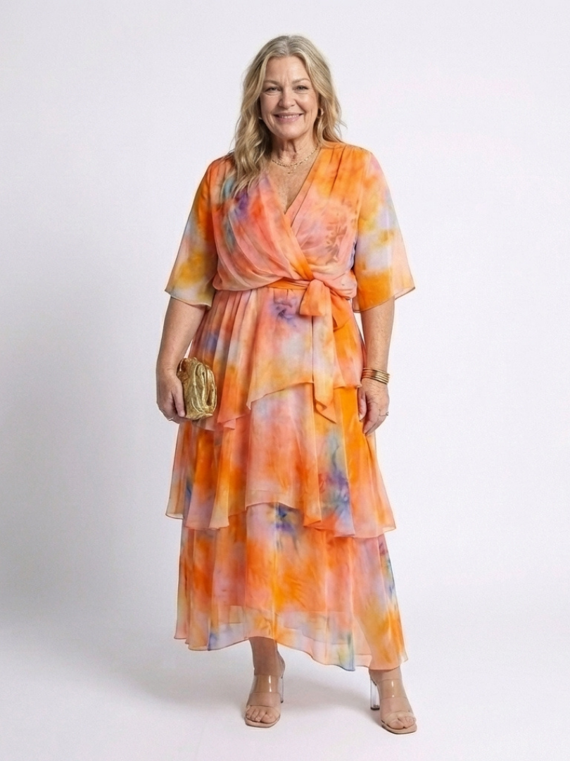 Women's Sheer V-Neck Tie Waist Maxi Dress - Warm Weather Style