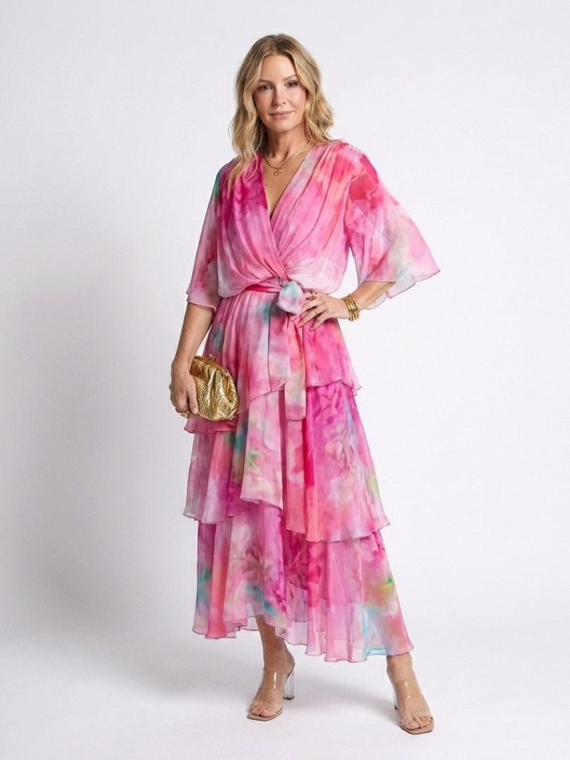 Women's Sheer V-Neck Tie Waist Maxi Dress - Warm Weather Style