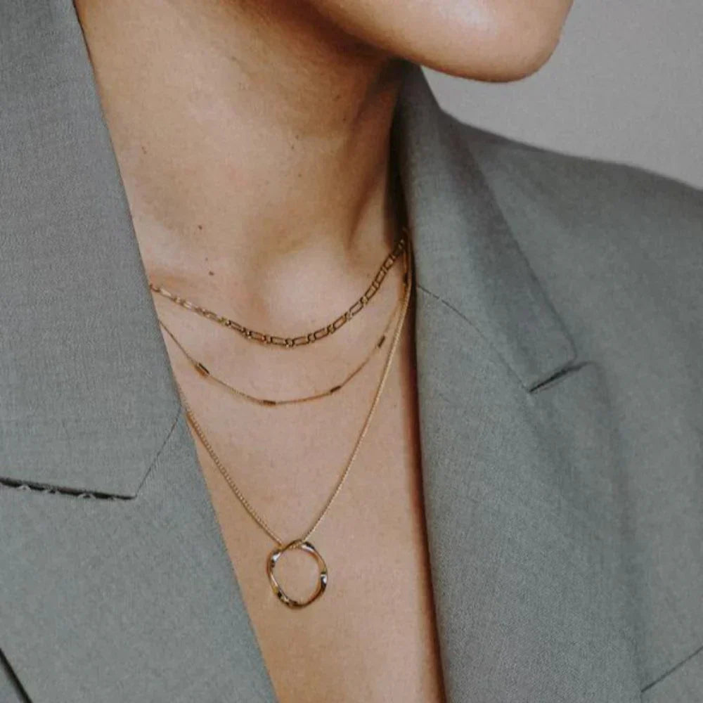 Women's Gold Open Circle Three-Row Necklace - Everyday Elegance