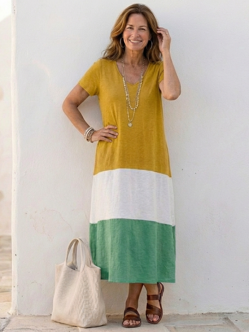 Women's Color Block V Neck Midi Dress - Everyday Essential