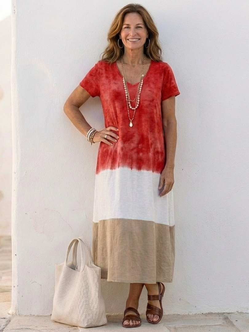 Women's Color Block V Neck Midi Dress - Everyday Essential