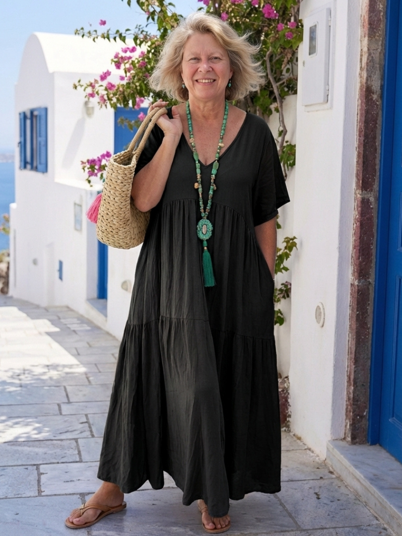 Women's Tiered Short Sleeve Maxi Dress - Lightweight & Easy