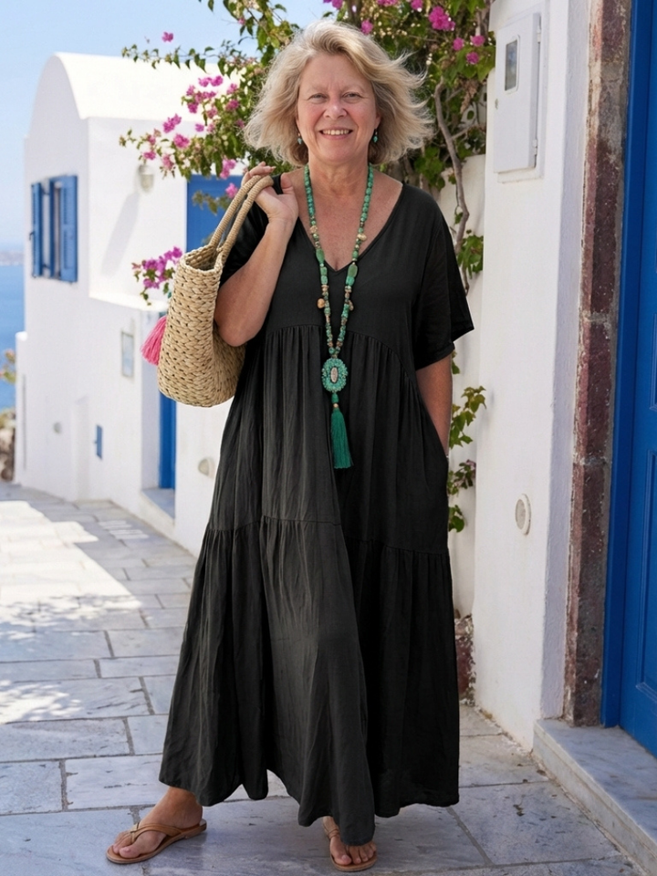 Women's Tiered Short Sleeve Maxi Dress - Lightweight & Easy