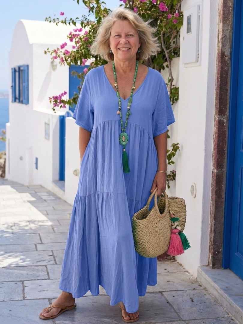 Women's Tiered Short Sleeve Maxi Dress - Lightweight & Easy