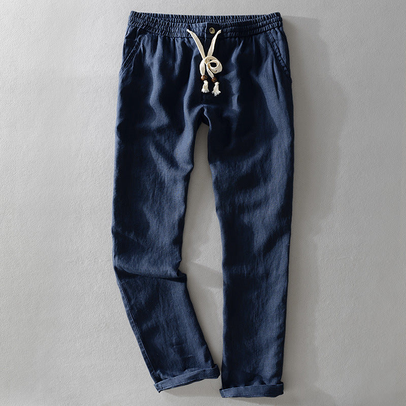 Men's Linen Blend Trousers – Relaxed Drawstring Summer Trousers