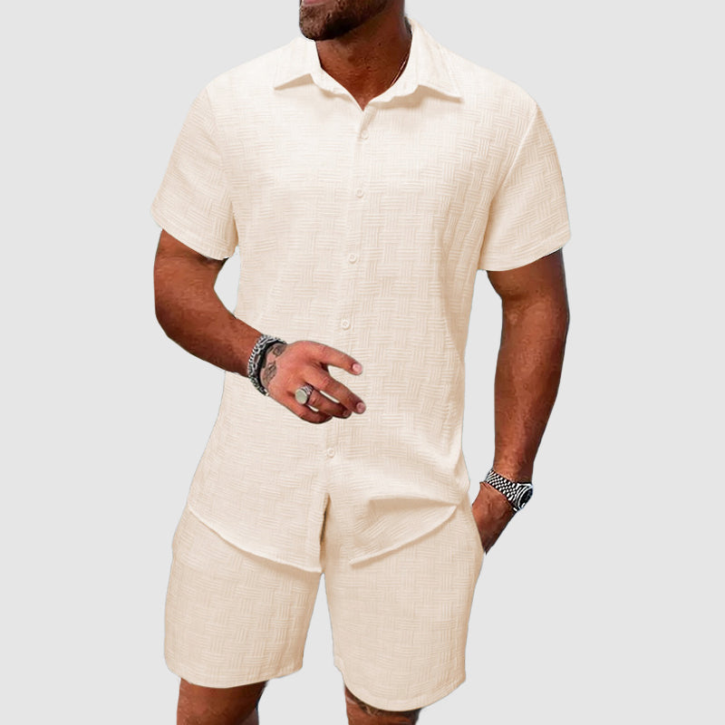 Men's Woven Shirt and Shorts Set – Breathable Holiday Co-ord