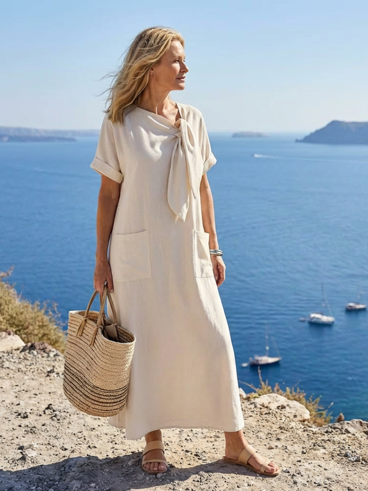 Women's Round Neck Short Sleeve Pocket Maxi Dress - Everyday Comfort