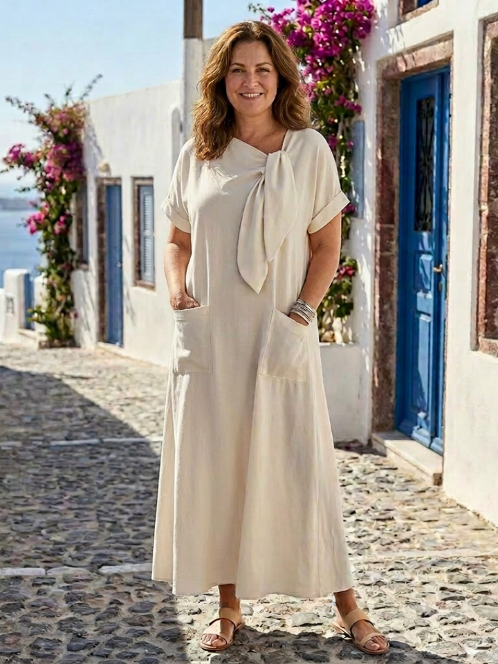 Women's Round Neck Short Sleeve Pocket Maxi Dress - Everyday Comfort