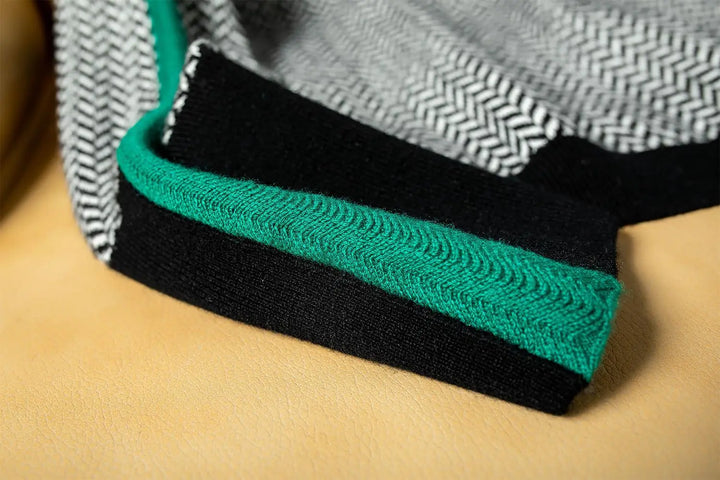 Women's Herringbone High-Neck Sweater - Bold Contrast Stripe