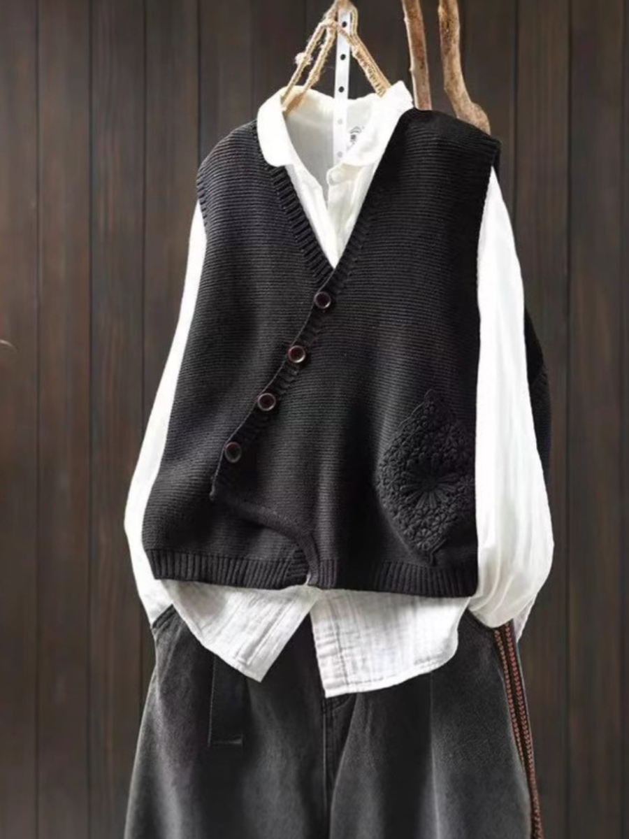 Women's Asymmetrical Button Knit Vest - Effortless Layering