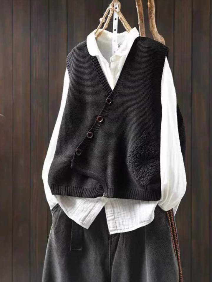 Women's Asymmetrical Button Knit Vest - Effortless Layering