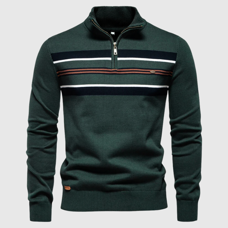 Men's Cotton Striped Jumper – Coastal Zip Collar Knit Pullover