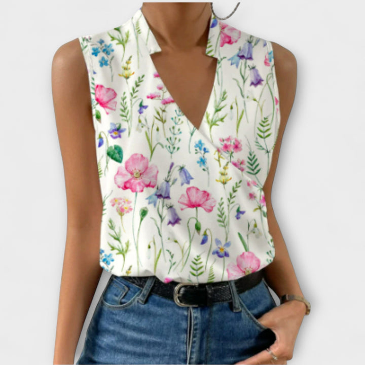 Women's V-Neck Blouse - Effortless Summer Casual Elegance