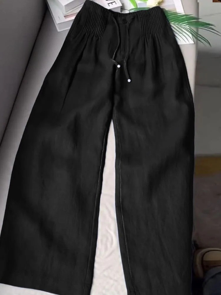 Women's Linen Pleated Comfort Fit Trousers - Breezy Everyday Elegance
