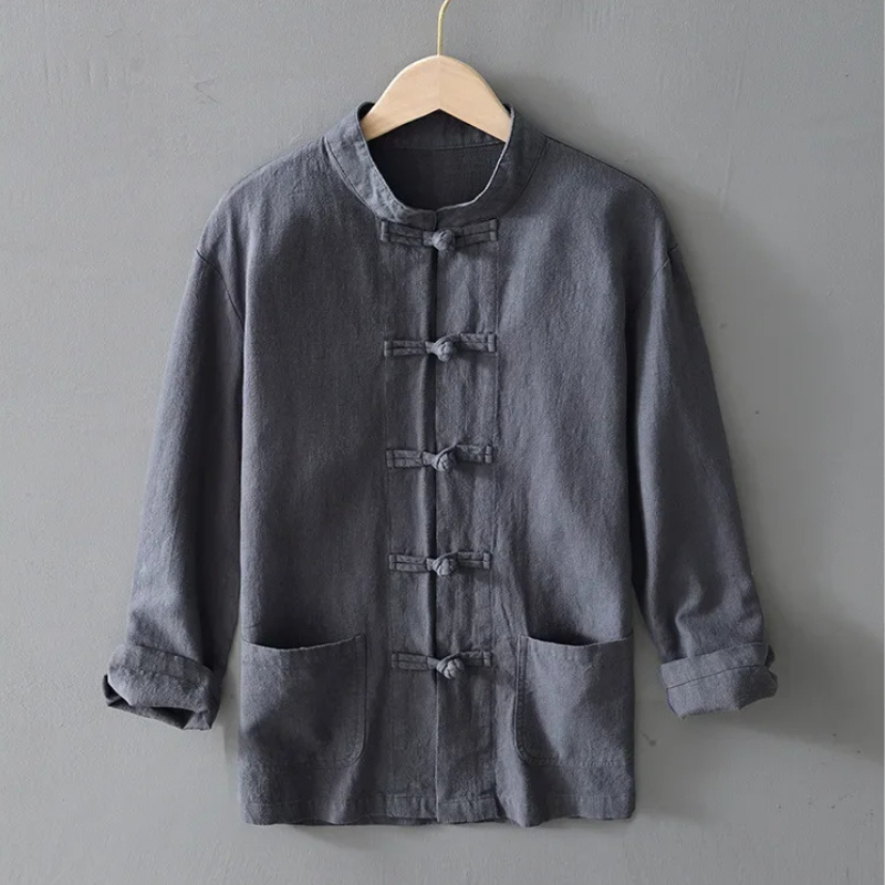 Men's Linen Mandarin Collar Shirt – Cotton-Linen Summer Shirt