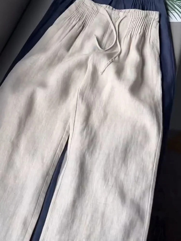 Women's Linen Pleated Comfort Fit Trousers - Breezy Everyday Elegance