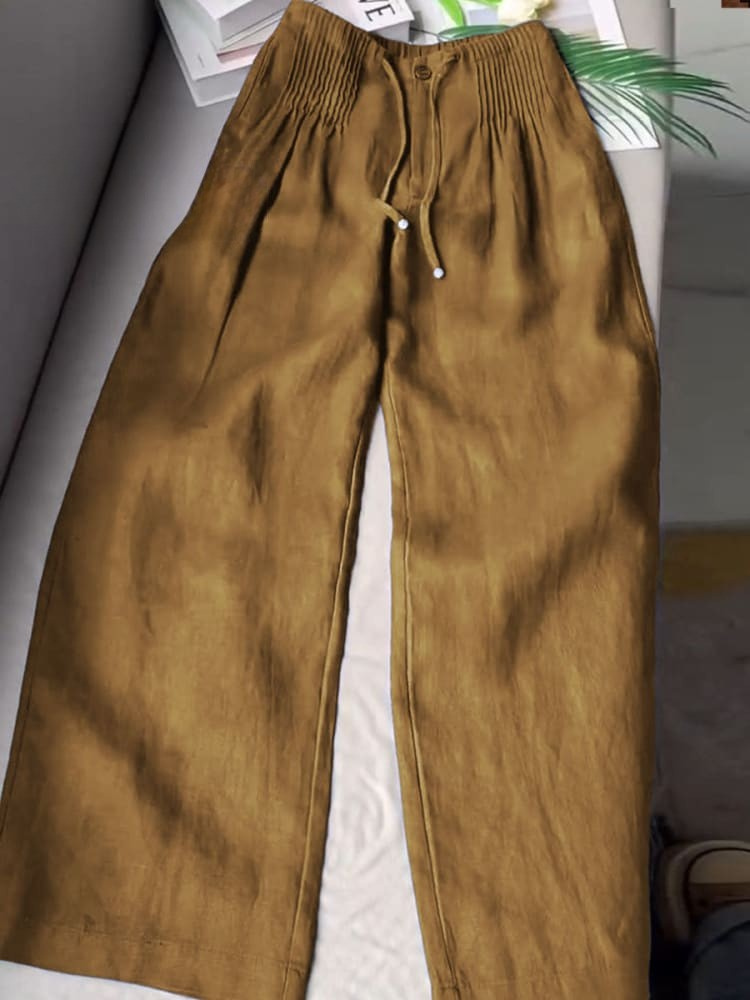 Women's Linen Pleated Comfort Fit Trousers - Breezy Everyday Elegance