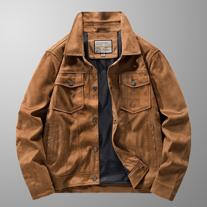 Men's Genuine Suede Jacket – Riviera Zip-Front with Point Collar