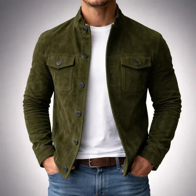 Men's Italian Suede Jacket - Military Inspired, Everyday Elegance