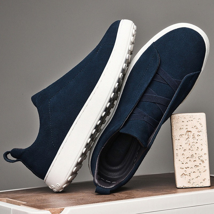 Men's Suede Trainers - Casual Low-Top Leather Sneakers
