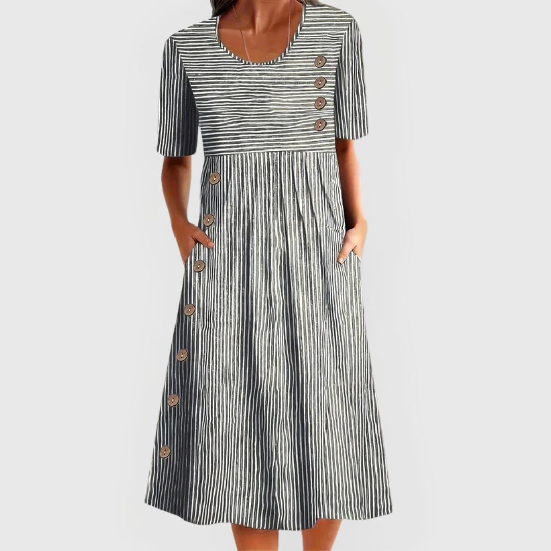 Women's Fine Stripe Midi Dress - Breathable Summer Comfort