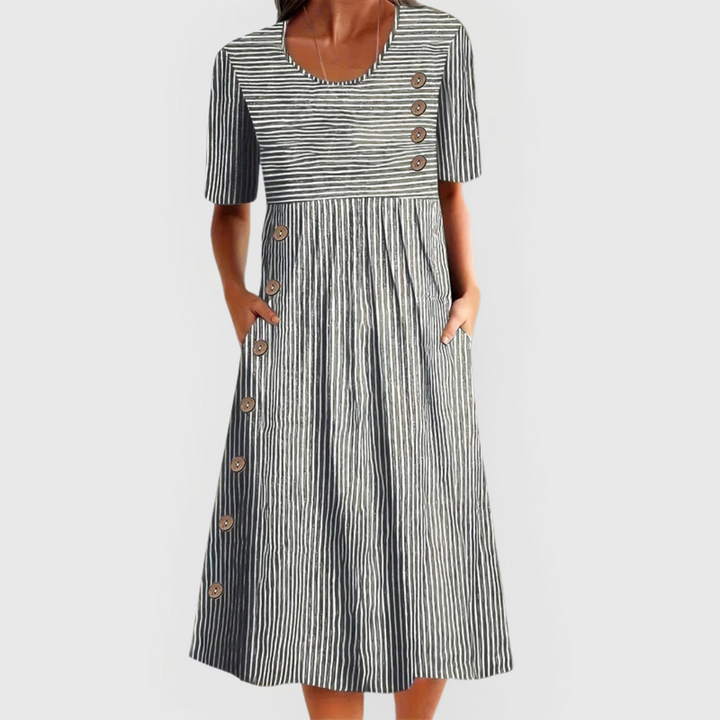 Women's Fine Stripe Midi Dress - Breathable Summer Comfort