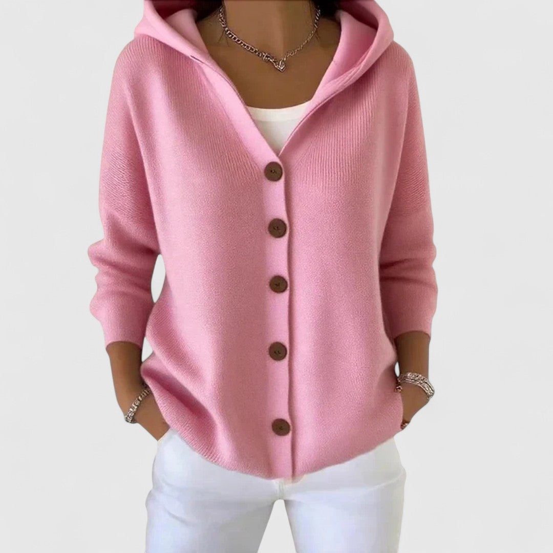 Women's Button-Up Hooded Cardigan - Cozy Layering Piece