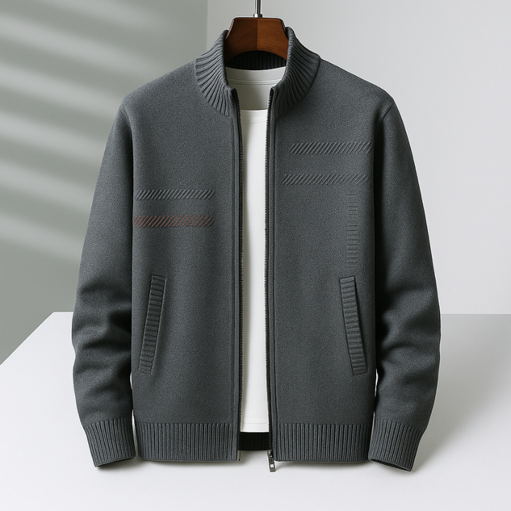 Men's Cashmere Jacket – Full-Zip Knit Layering Coat