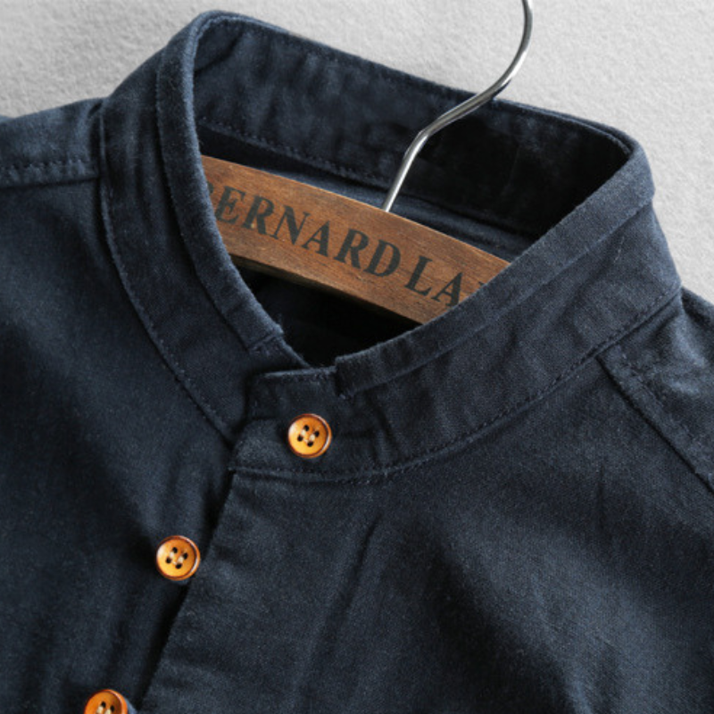 Men's Organic Cotton Shirt – Stand Collar Smart Casual