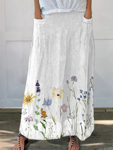 Women's Printed A-Line Skirt - Lightweight Linen Blend