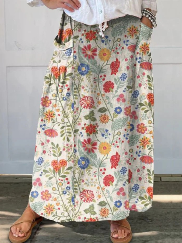 Women's Linen Floral Print Skirt - Effortless Everyday Style