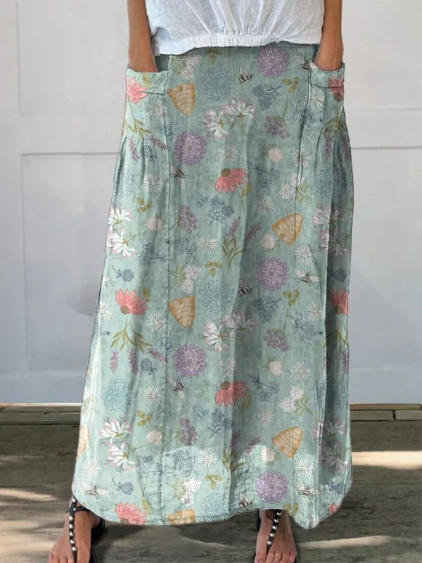 Women's Floral Printed A-Line Pocket Skirt - Spring Breeze