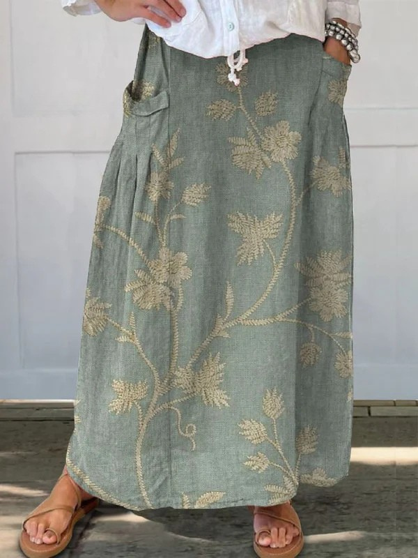 Women's Retro Floral Art Skirt - Effortless Everyday Style