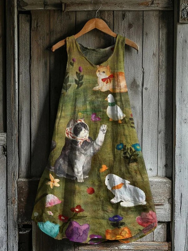 Women's Hand-Painted Print Flowy Dress - Everyday Charm