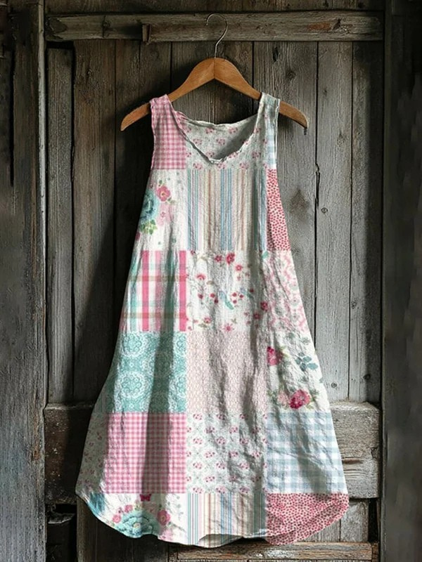 Women's Cottage Patchwork Art Tank Dress - Breezy Summer Style