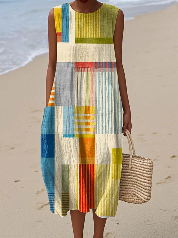 Women's Geometric Midi Dress - Effortless Style for Any Occasion