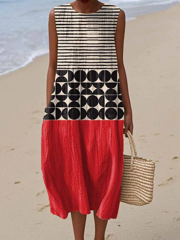 Women's Colorblock Midi Dress - Breezy Everyday Style
