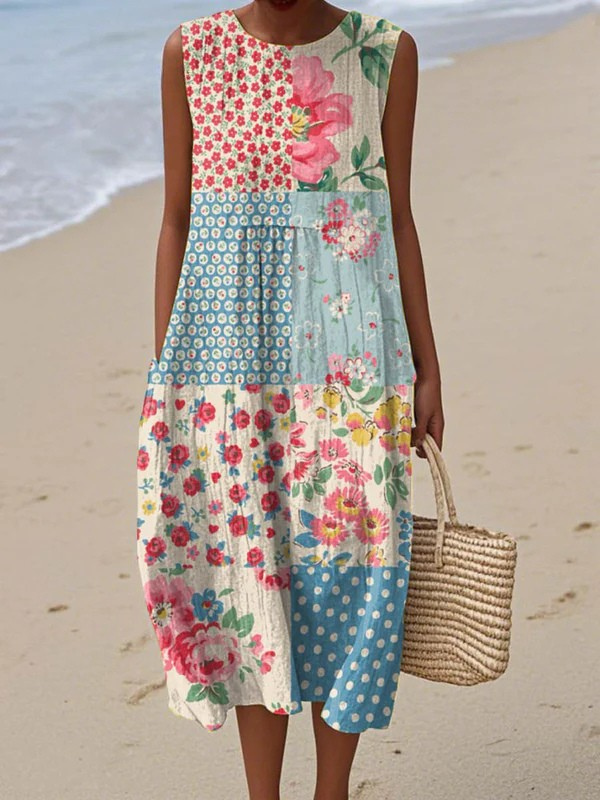 Women's Patchwork Midi Dress - Effortless Everyday Style