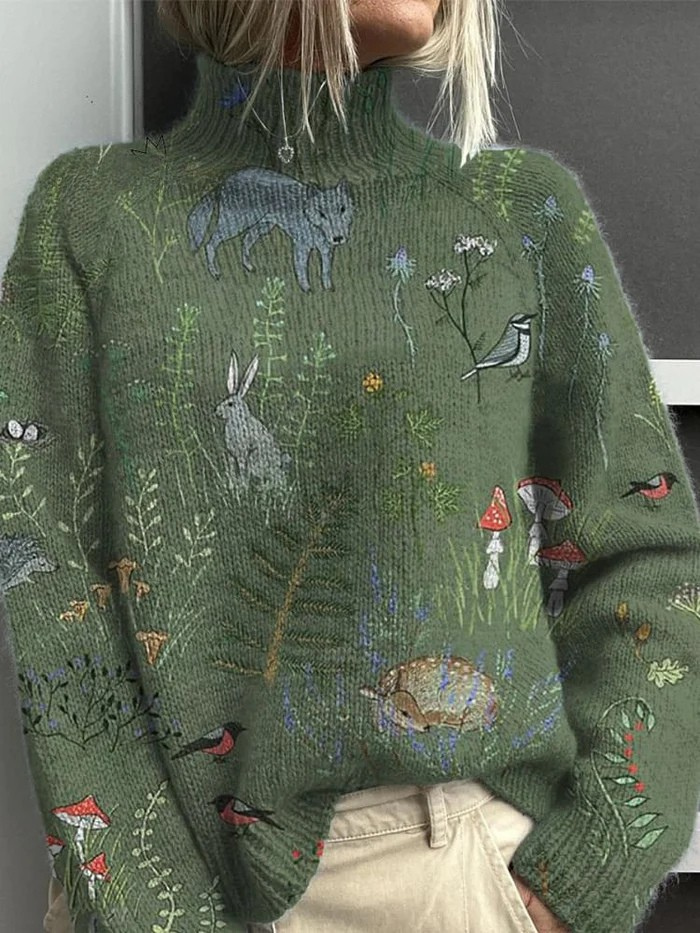 Women's Woodland Whisper Turtleneck Sweater - Cozy & Whimsical